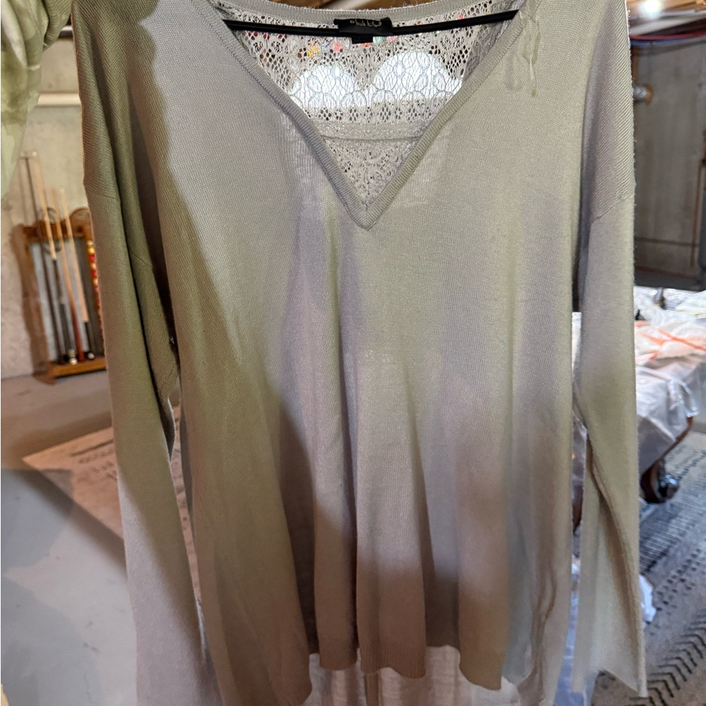 Nicole Lace V-Neck Blouse - Gray